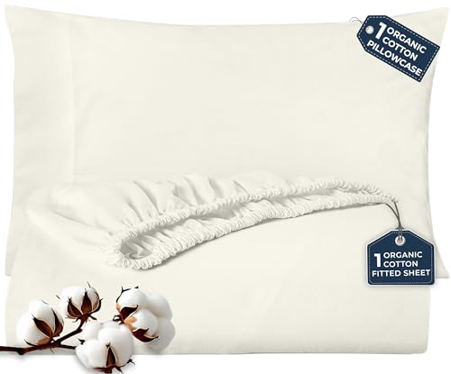ROYALE LINENS 300 Thread Count 100% Long Staple Combed Cotton 2 Piece Twin XL 1 Fitted Sheet, 1 Pillow Case - Breathable, Cool & Crisp Percale Sheet Set (Twin XL, Ivory)