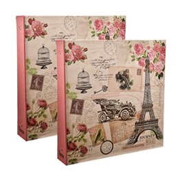 ARPAN 2 x Slip in Case 3-Ring Binder Photo Album CD/DVD Pocket Horizontal Vertical Pockets Holds 500 Photos 6'' x 4''/ 10x15 cm (Vintage Travel) CL-FL500-X2