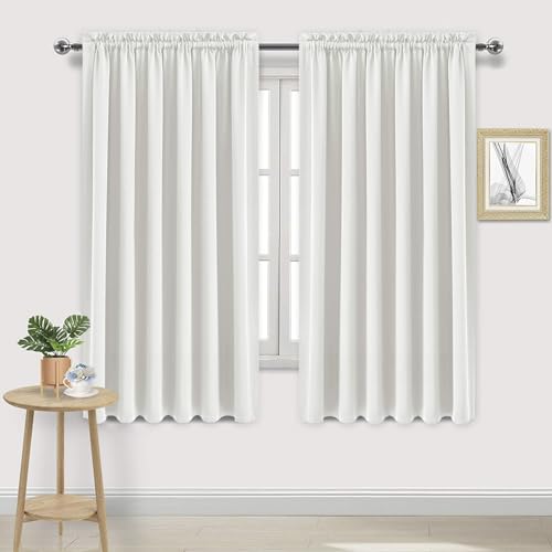 DWCN Blackout Curtains for Living Room Thermal Insulated, Energy Saving & Noise Reducing Bedroom Curtains, Ivory, W 70x L 63 Inch, Set of 2 Rod Pocket Curtain Panels