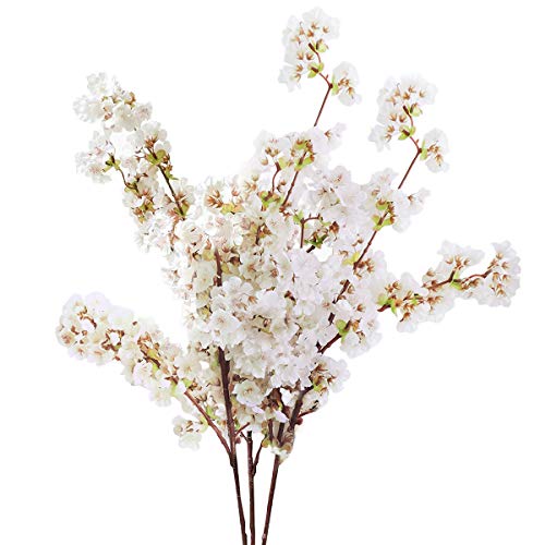 Sunm Boutique 3 PCS Silk Cherry Blossom Branches, Artificial White Cherry Blossom Flower Faux White Cherry Blossom Fake Cherry Blossom Tree Stems Faux Cherry Flowers Vase for Wedding Home Decor, 39''
