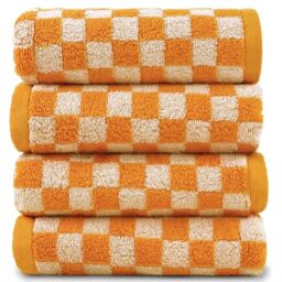 Jacquotha Soft Hand Towels 4 Pack, Orange Checkered Face Towel Set for Bathroom Kitchen, Fall Decorative Towel 13x29 Inches