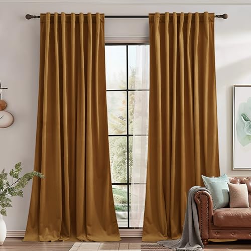StangH Gold Brown Velvet Curtains Farmhouse Decor Door Curtains for Living Room, Super Soft Light Blocking Drapes Privacy Protect Energy Efficient for Study/Office, W62x L96, 2 Panels
