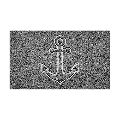 Nicoman Embossed Spaghetti Door Mat Dirt-Trapper Jet-Washable Doormat 70x43cm (Grey, ANCHOR Shape) - Use Outdoor ONLY