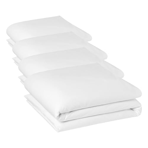 Amazon Basics Single Duvet Cover, 100% Cotton Sateen 400 Thread Count, Super Soft with Button Closure, 135 x 200 cm, White (Pack of 4)