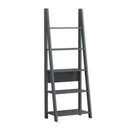 Timber Art Design UK Riva 5 Tier Bookcase Open Ladder Shelf Scandinavian Retro Ladder Bookcase Shelving Unit for Modern Living Room, Office Space Dark Grey - 175.4 x 64 x 36.7 cm