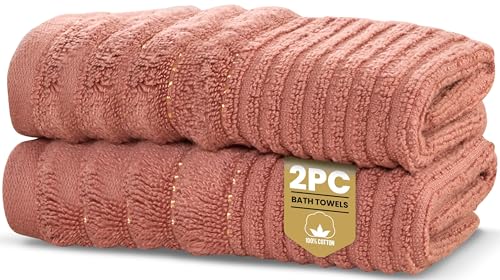 Rapport Home Linear Bath Towels 2-Pack - Rose Red - 70x120cm - 100% Cotton 500gsm - Oeko-Tex Made in Green & BCI Certified