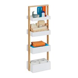 Relaxdays Bathroom Shelf, with 4 Shelves, Bamboo & MDF, Narrow Kitchen Storage, HxWxD: 88 x 30 x 18 cm, Shelving Unit