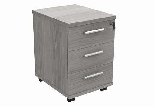 Office Hippo Essentials Heavy Duty Storage Unit, Mobile Storage Cabinet, Featuring 3 Lockable Drawers, Suitable For Commercial Office, Home And Classroom, Alaskan Grey Oak, 50D x 40.4W x 59.5Hcm