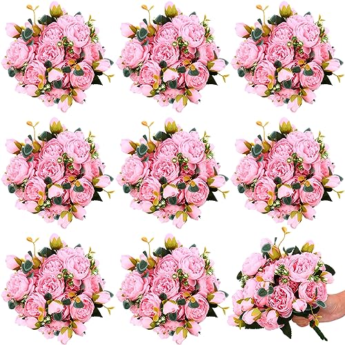 Hoteam 24 Bundles Artificial Peonies Flowers Silk Peony Bouquet Wedding Faux Flowers Fake Florals Arrangements for Table Centerpieces Home Birthday Party Vase Decor (Light Pink)