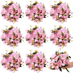 Hoteam 24 Bundles Artificial Peonies Flowers Silk Peony Bouquet Wedding Faux Flowers Fake Florals Arrangements for Table Centerpieces Home Birthday ​Party Vase Decor (Light Pink)
