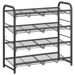 SONGMICS 4 Tier Shoe Rack, Stackable Storage Rack, Up to 16 Pairs, Metal, 68.5 x 27.5 x 65 cm, for High Heels, Sneakers, Slippers, in Entrance, Black LMR067B01