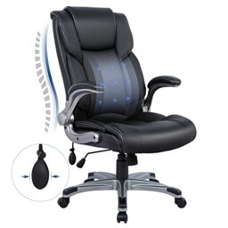 COLAMY High Back Executive Office Chair- Ergonomic Home Computer Desk Leather Chair with Padded Flip-up Arms, Adjustable Tilt Lock, Swivel Rolling Chair for Adult Working Study, Black