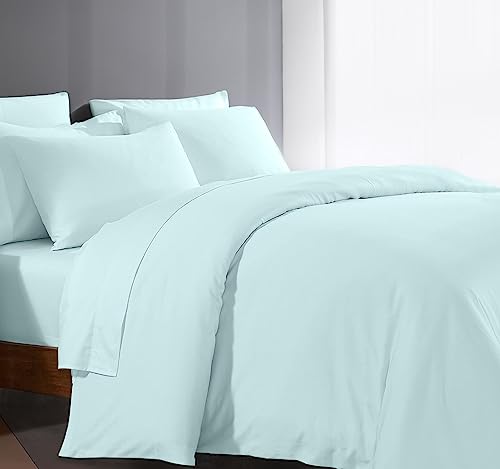 1000 Series High Thread Count Queen Size Duvet Cover Set - Aqua Blue - 100% Egyptian Cotton Sateen Weave Luxury 3 Piece Duvet Cover Set for Comforter All Season Duvet Cover with Hidden Zipper