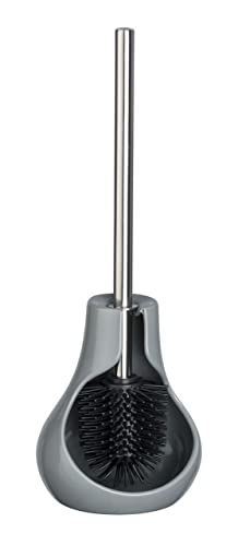 WENKO Mod. Drop Neo Freestanding Ceramic Toilet Brush Holder with Hygienic Silicone Brush Head Diameter 7.5 cm Ideal for Bathroom and Guest Toilet Elegant Design Grey Dimensions 14 x 40 x 13.5 cm