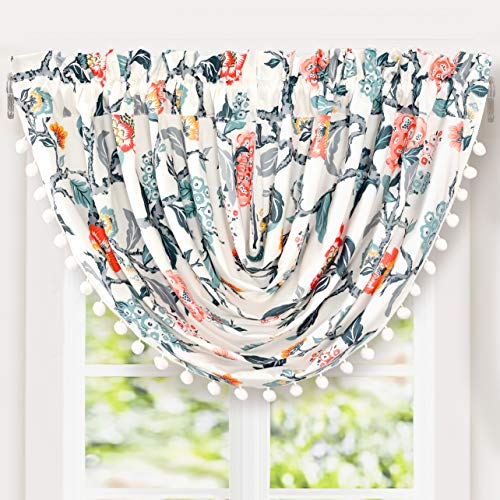 DriftAway Ada Sketch Waterfall Botanical Flower Floral Leaf Print Thermal Insulated Window Curtain Swag Valance Rod Pocket 52 Inch by 18 Inch Plus 2 Inch Header Multi