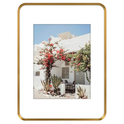 Golden State Art 12x16 Aluminum Picture Frame Bronze - With Round Corners - With Mat for 8.5x11 Photo or Without Mat for 12x16 Photo - Real Glass - Matte Design - Home Decor for Wall Display