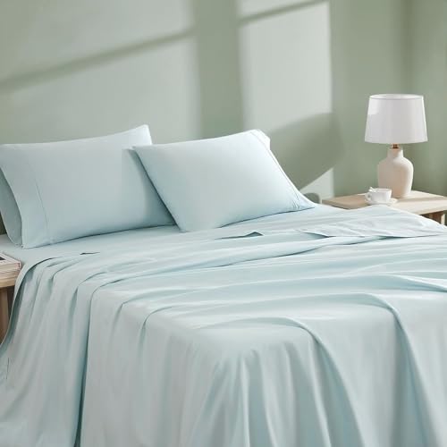 Linen Closet Luxury Cotton 300 Thread Count Organic Cotton 4-Piece Sheet Set, King, Aqua