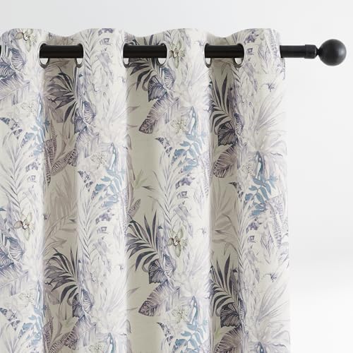 "Melodieux Botanical Floral Blackout Curtains 72 Inch Drop for Bedroom Living Room Thermal Insulated Vintage Country Style Rustic Cotton Eyelet Curtains 52"""