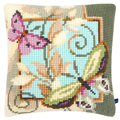 Vervaco Cross Stitch Kit: Cushion: Deco Butterflies, COTTON NA, 40 x 40cm