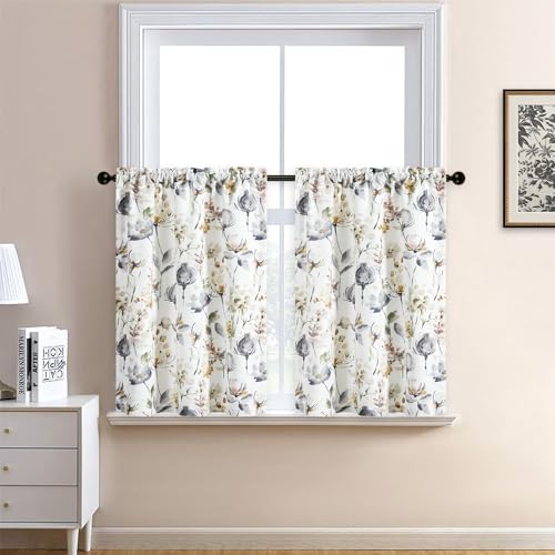 Leeva Linen Textured Print Tier Curtains Window Treatments for Bathroom Windows, Modern Simple Elegant Privacy Rod Pocket Short Cafe Drapes for Dining Room, 30 x 36, Set of 2