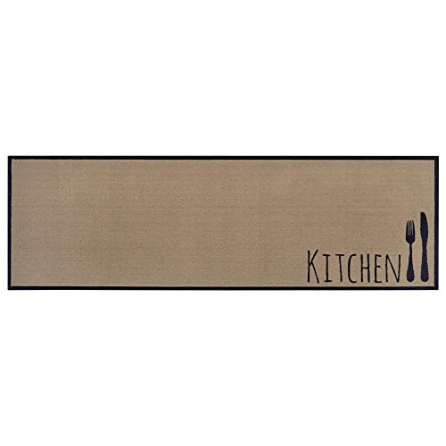 Zala Living Cook & Clean Runner - Non-Slip Carpet Runner Flat Weave Short Pile Kitchen Rug Washable Kitchen Runner for Hallway Kitchen Living Room - Brown, 50 x 150 cm