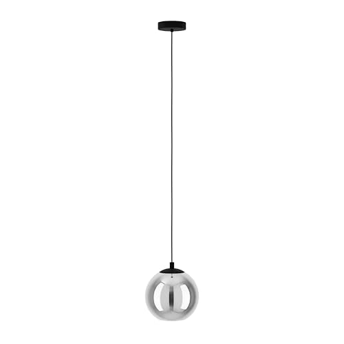 Eglo Pendant Lighting Ariscani, Ceiling Light Fitting, Hanging lamp for Dining Room Made of Black Metal and Smoked Glass in Transparent Black, E27 Socket, 7.9“