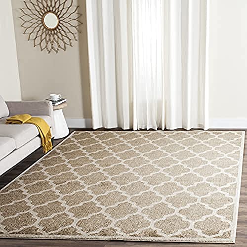 Safavieh Trellis Indoor/Outdoor Woven Square Area Rug, Amherst Collection, AMT420, in Wheat / Beige, 213 X 213 cm for Garden, Patio or Any Outdoor Space
