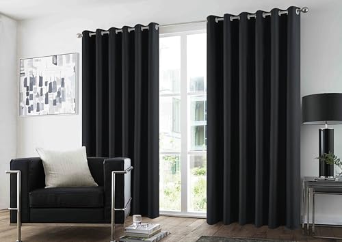 GC GAVENO CAVAILIA Blackout Curtains Pair - Thermal Insulated Door Panel Drapes Blackout Eyelet Curtains 66x90 Inch - Sound-Reducing Sunlight Blocking Plain Curtains for Bedroom, Living Room, Black