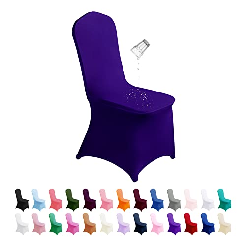 SuperO Waterproof Spandex Chair Cover 25PCS, Stretch Dining Chair Covers, Polyester Outdoor Chair Covers, Protector Stretch Chair Cover for Party Universal, Banquet, Wedding Event, Hotel(Purple)