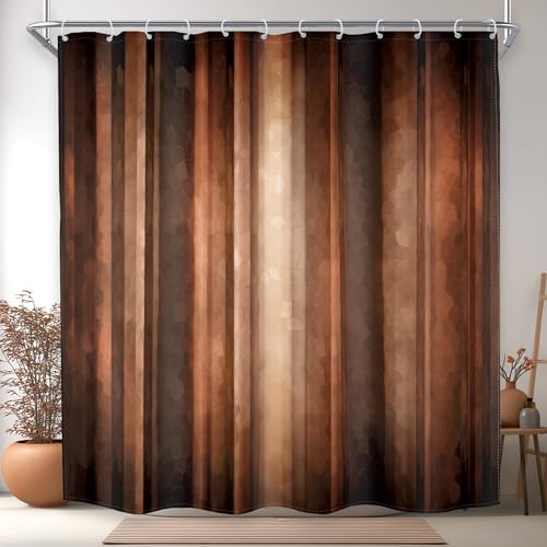 MESHELLY Rustic Brown Striped Shower Curtain 72Wx72H, Abstract Ombre Design in Earth Tones (Rust, Tan, Clay, Bronze),Vintage Modern Farmhouse Bathroom Decor with 12 Hooks