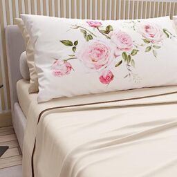 PETTI Artigiani Italiani - Cotton Sheets with Pillowcases in Digital Print, for Double Bed, Complete Top and Bottom Sheet with Corners, Cream, 100% Made in Italy