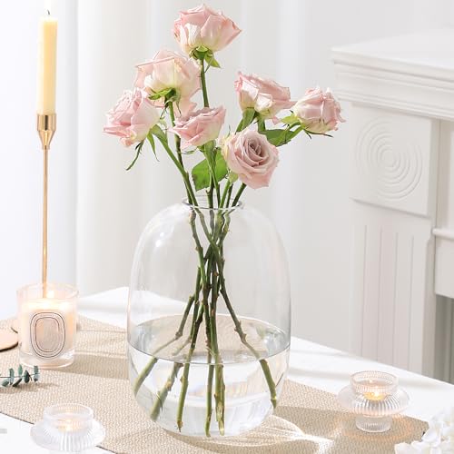 YANWE1 Large Round Clear Glass Vase, 10 Inches Tall, Modern Home Decor, Perfect for Living Room, Dining Table, Wedding, Office