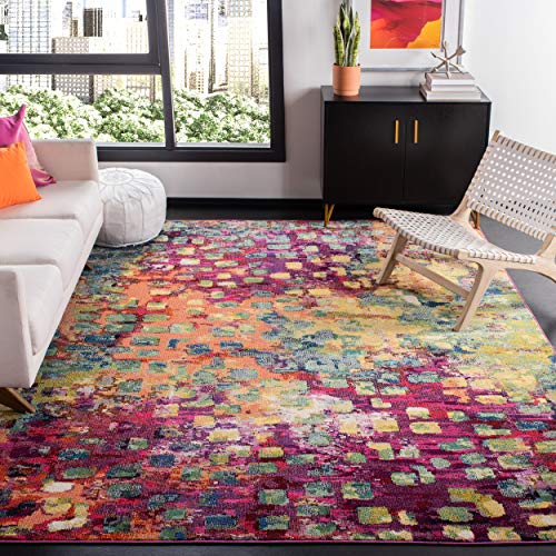 Safavieh Boho Rug for Living Room, Dining Room, Bedroom - Madison Collection, Short Pile, in Fuchsia and Gold, 201 x 201 cm