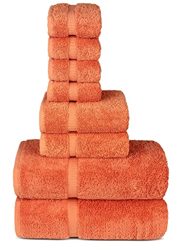 Chakir Turkish Linens - Hotel & Spa Quality 100% Cotton Premium Turkish Towels - Soft & Absorbent (8-Piece Towel Sets, Coral)