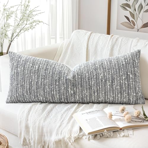 Artscope Lumbar Throw Pillow Cover 14x36 Super Thick Body Pillow Cover Decorative Boucle Textured Morden Neutral Accent Italian Style Pillowcase for Bedroom Living Room Couch Sofa Home D??cor-Grey