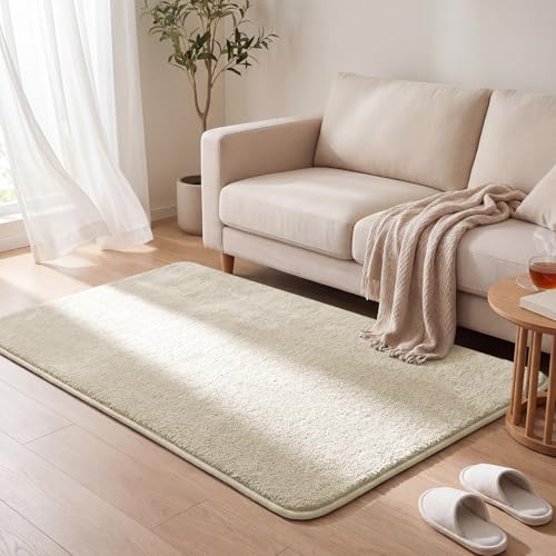 VOUNOT® Fluffy Rugs for Living Room and Bedroom, Soft Shaggy Floor Carpets with Non Slip Backing & Extra Underlay, Machine Washable, Large Area Rug, Modern & Cosy Home Decor, 120x160cm, Beige