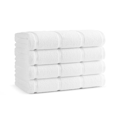 Arkwright Las Rayas Striped Beach Towel - Pack of 4 - Soft Plush Quick Dry White Cotton Terry Towels Set for Pool, Swim, and Hot Tub, 480 GSM Thick & Absorbent, 30 x 60 in, White Stripe