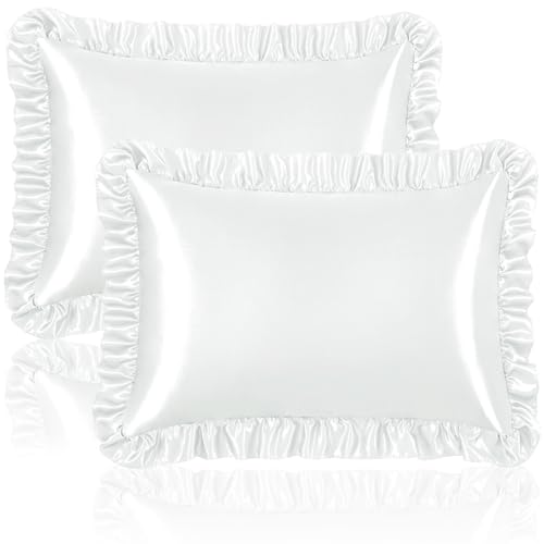 Homiest White Ruffle Satin Pillowcase Set of 2, Queen - 3-Inch Ruffled Edge, Envelope Closure, Silky Polyester Satin, Protects Hair And Skin, Fade Resistant, Machine Washable
