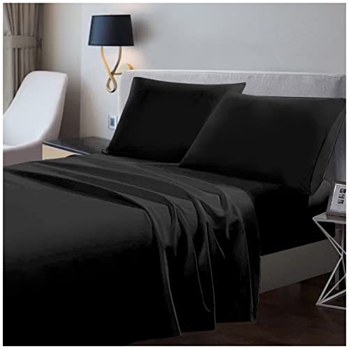 200 Thread Count Flat Sheets Double- 100% Egyptian Cotton Bedding Sheet-Shrinkage and Fade Resistant Bottom Sheet- Black