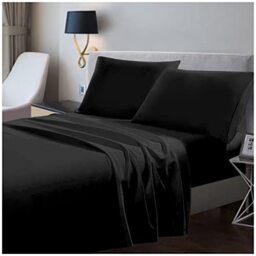 200 Thread Count Flat Sheets Double- 100% Egyptian Cotton Bedding Sheet-Shrinkage and Fade Resistant Bottom Sheet- Black