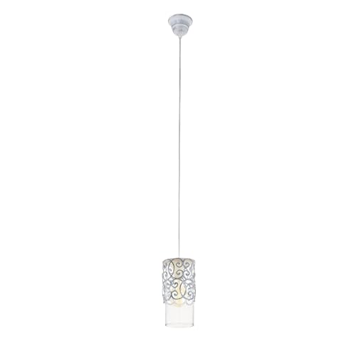 Eglo Pendant Light Cardigan, 1-Light Hanging Lamp Vintage, Retro, Pendant Lamp Made of Steel and Glass in Grey-Blue, Clear, Dining Table Light, Hanging Living Room Lamp with E27 Socket