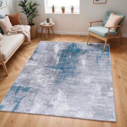 Livabliss Helsinki Abstract - Area s Living Room 120x170 cm, Dining Room, Lounge, Kitchen, Bedroom - Modern Marble Large, Soft Luxurious Easy Care Medium Pile, Grey, Aqua, White