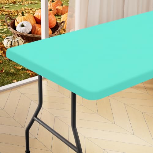 "Homing Rectangle Table Cloth Cover, Waterproof Polyester Elastic Fitted Tablecloth, Fits for 8 Foot Folding Tables, Washable Table Protector for Picnic, Camping, Outdoor (Aqua, 30"" x 96"")"