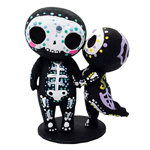 Sugar Skull Couple Figurine Statue Couples Cute Skeleton Mexican Halloween Day of The Dead Figurines Valentine's Day Decor(kiss)