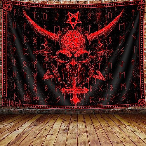 Ptrxobj Goat Head Pentagram Tapestry Gothic Devil Demon Baphomet Satanic Symbol Wall Hanging for Bedroom Living Room 60x40 inch