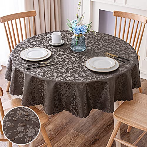 "Smiry Round Table Cloth, Waterproof Heavy Duty Vinyl Tablecloths, Wipeable Washable Table Cover for Kitchen and Dining Room (Coffee, 70"" x 70"")"