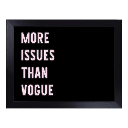 Lap Tray with Bean Bag Cushion, More Issues Than Vogue Typography Quote - Handmade in the UK, Raised Wooden Edge, Padded Cushion, Heat-Resistant Wipe-Clean Surface, for Meals, Laptops and Crafts