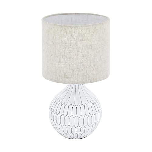 Eglo Textile Bedside lamp Bellariva 3, Ceramic Side Table Light with Boho Design and lampshade Made of Bright Brown Fabric, Living Room and Bedroom Lighting with Switch, E27 Socket