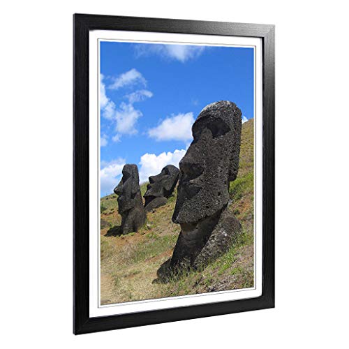 Big Box Art Framed Print of Easter Island Head Stones Design - Wall Art Picture - Home Decor for Kitchen, Living, Dining Room, Bedroom, Hallway, Office, Black, A2 / 24.5x18 Inch / 62x45cm