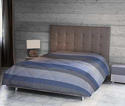 Homemania Robert Geometric Double Quilt with Duvet Cover, Pillowcase for Bed, Sky Blue, Grey Microfibre, 260 x 250 cm